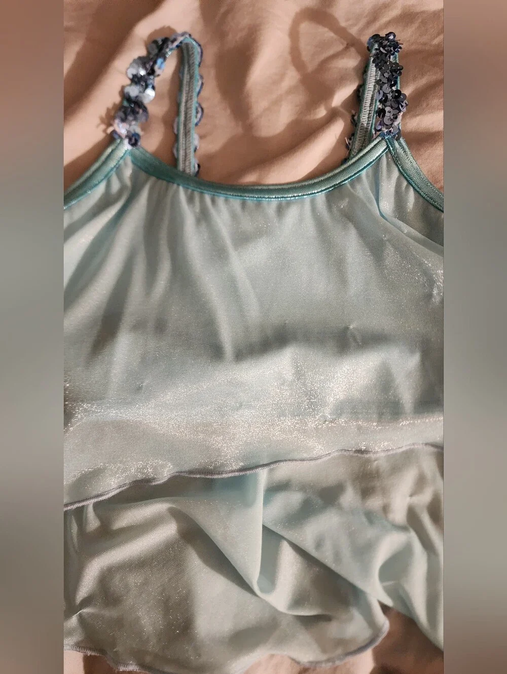 DA Designs Blue Sequin Strap Flowy Camisole & Glitter Velvet Shorts Dance